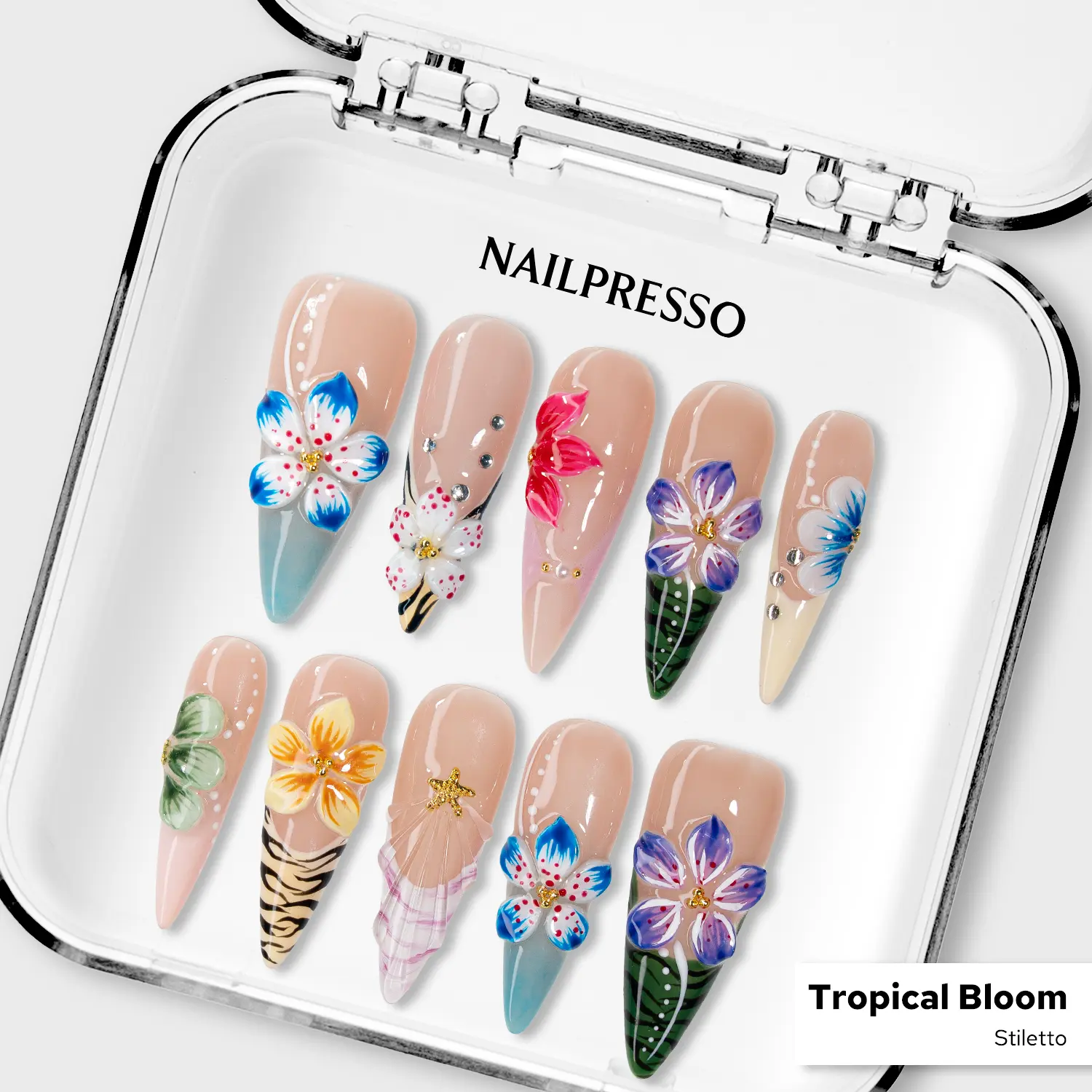 Nailpresso | SUMMER COLLECTION 100% Handmade 3D Press-On Nails | Reusable Long-Lasting Salon-Quality | 10PCS