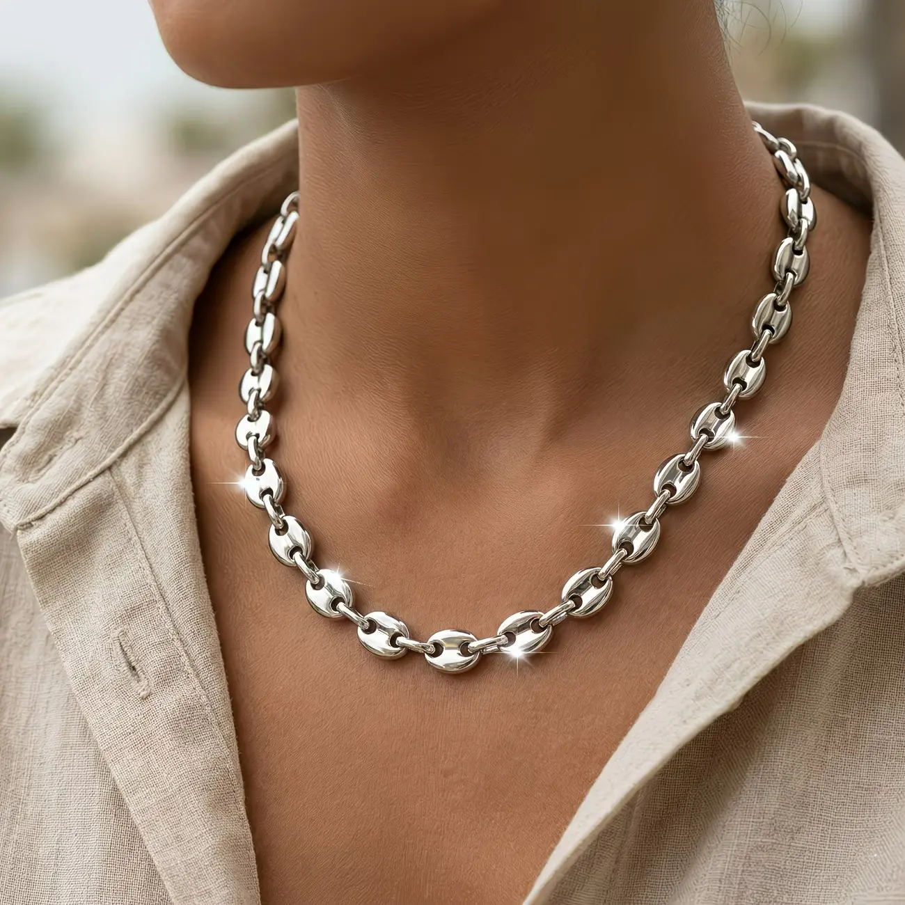 MaxBling81 Unisex Brass 7mm Puffed Anchor Mariner Chain Necklace, 18"-36" Adjustable, Hip-Hop Edgy Bling Jewelry, Men's Accessories, Daily Wear, Anchor Motif Necklaces, Bling Necklaces