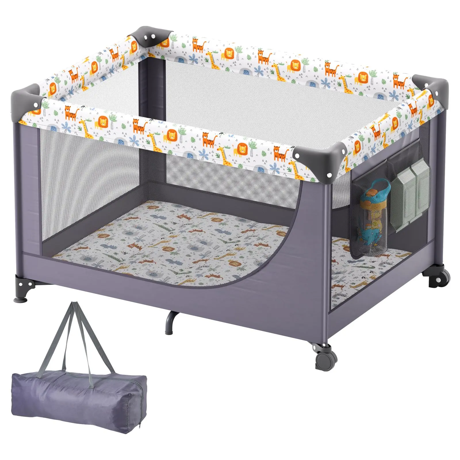 【FathersDayGift】VEVOR Baby Playpen Travel Crib,  Quick-Folding Playpen for Baby & Toddler, Portable Baby Fence Play Yard with Wheels, Breathable Mesh & Travel Bag, Indoor/Outdoor Kids Activity Center for 0-36 Months