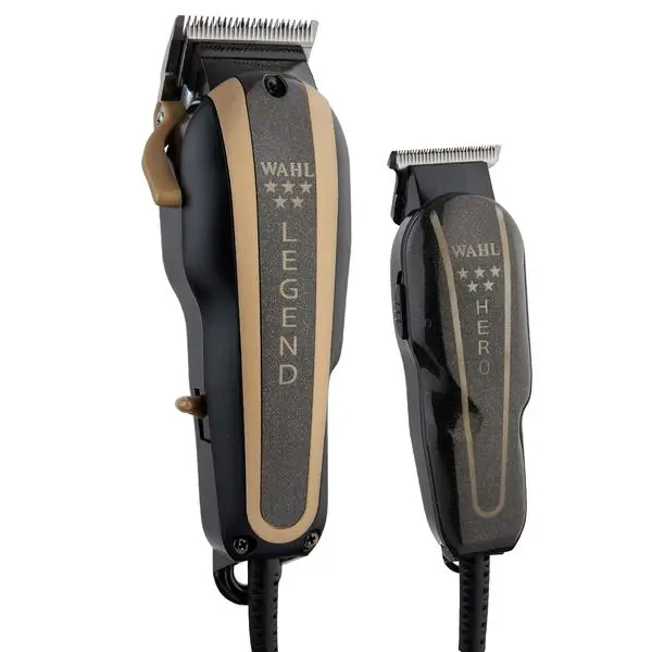 Wahl Professional 5 Star Barber Combo,Corded Legend Clipper & Hero Trimmer V9000 Clipper Motor & Rotary T-Blade Trimmer for Fading, Blending & Detailing, 8 Clipper & 3 Trimmer Guides, Model 8180