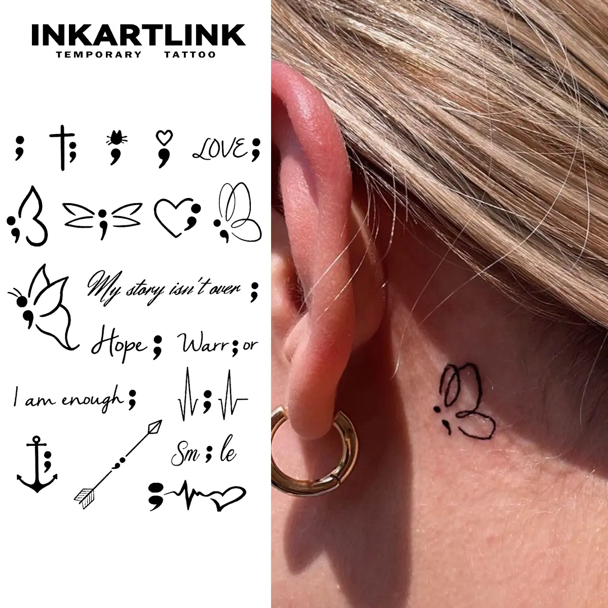 INKARTLINK 2-Piece Cute Butterfly Ephemeral Tattoos - Waterproof Body Art Stickers for Parties, Suitable for All Skin Types