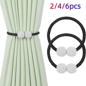 Magnetic Curtain Tie Backs, 2pcs/4pcs/6pcs, Magnetic Curtain Clips, Rope Curtain Holder Buckles, Small Bead Curtains, Home Office Hotel Decor, Interior Decoration Accessories