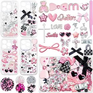 RQAYE DIY Case Charms Kit - Diy Crafts Supplies with Cute Bow, Flatback Pearls, Letter Beads, Aesthetic Big Decor for Customizing Personalized Cases
