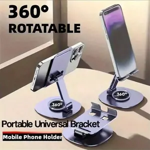 Aluminum Phone Stand, Rotatable and Adjustable Desktop Smartphone Cellphone Tablet Holder, Foldable Metal Multi-Functional Universal Phone Stand, Compact and Portable Folding