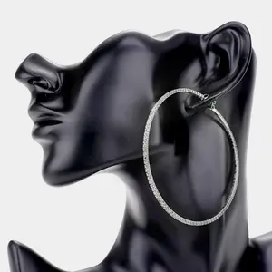 Large AB Rhinestone Hoop Earrings  | 3" | 498088