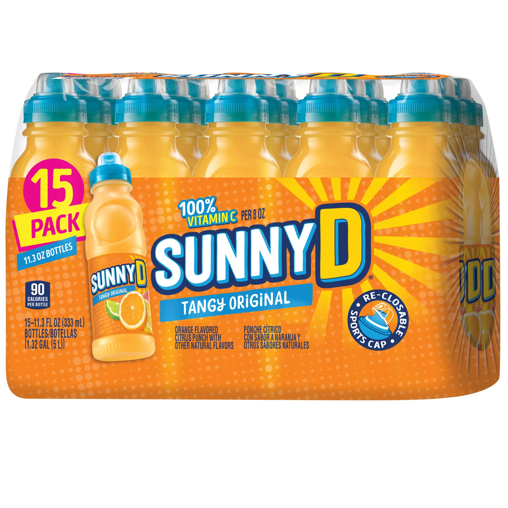 (3 pack) SUNNYD Tangy Original Shelf Stable Orange Juice Drink, 15 Count, 11.3 fl oz Bottles