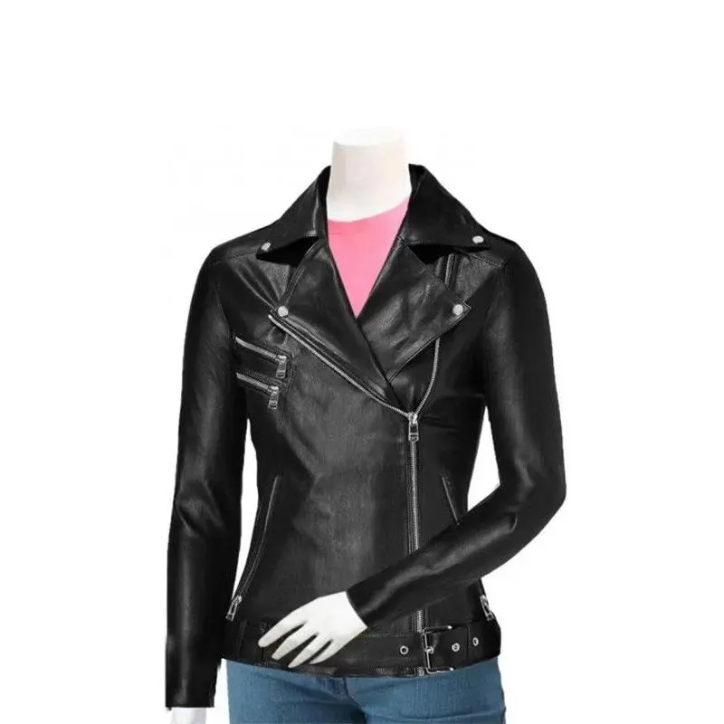 Women’s Black Slim Fit Leather Motorcycle Jacket
