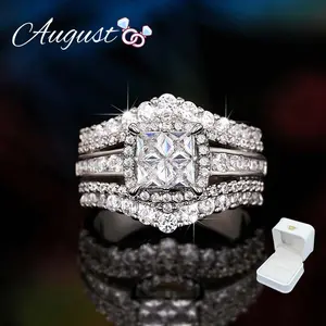 Women's Square 5-in-1 Premium Cubic Zirconia Wedding Ring Halo Design Perfect Gift for Girlfriend or Wife Comes with Exquisite Gift Packaging