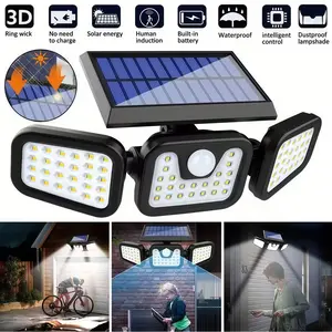 2 Packs Solar Outdoor Lights 2500LM Security 3 Heads Dimmable Spotlights 3 Modes IP65 Waterproof for Outdoor Security US, Adjustable Flood Lamp