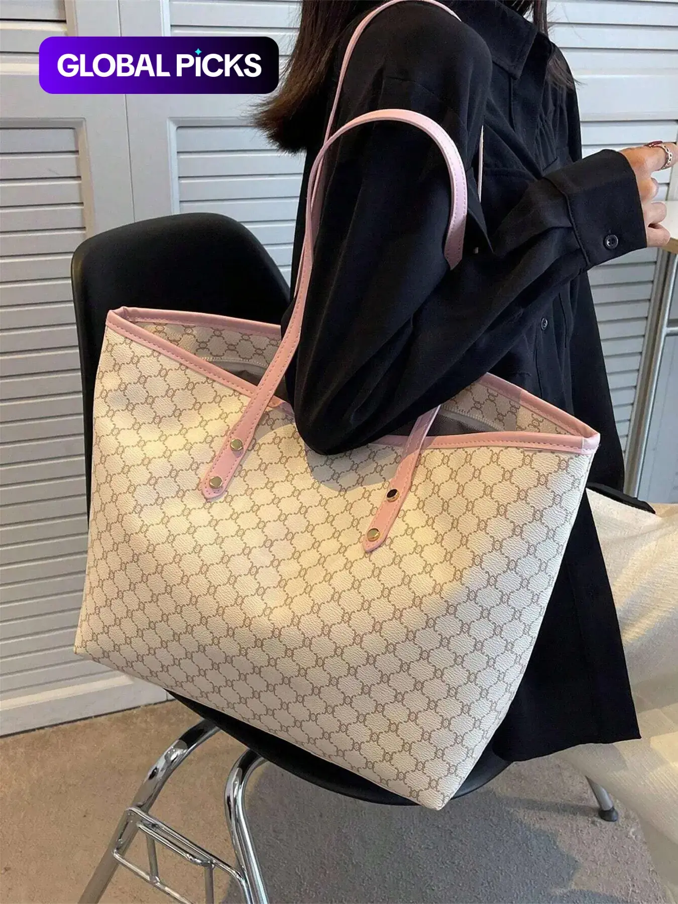 Women's Elegant Geometric Pattern Stylish Tote Bag, Fashionable Large Capacity Shoulder Bag for Women, Casual Trendy Versatile High-quality Daily Commuting Bag, Daily Commuter Bag, Fashionable Bags