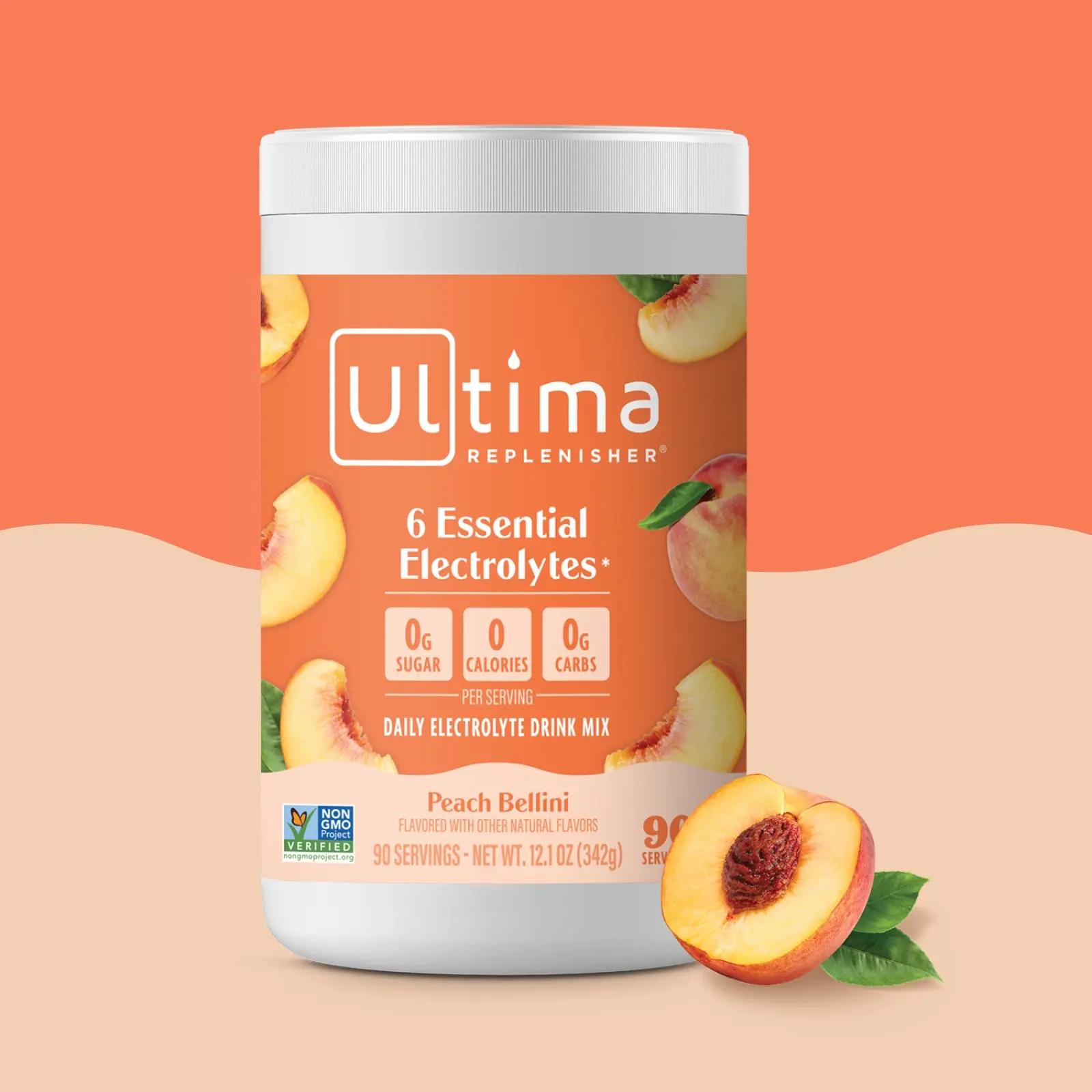 Ultima Replenisher Peach Bellini Mocktini Daily Electrolyte Drink Mix – 20 Sugar-Free Hydration Packets with 6 Key Electrolytes, Vitamin C & Zinc – Vegan, Keto & Non-GMO