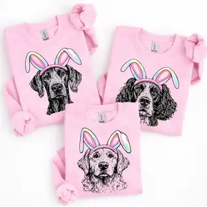 [Sale Up To 50%] Puppy Love Dog Sweatshirt showcasing 50 dog breeds in Bunny Ears Graphic, Cute Puppy Easter Shirt for Dog Lovers, For Men and For Women