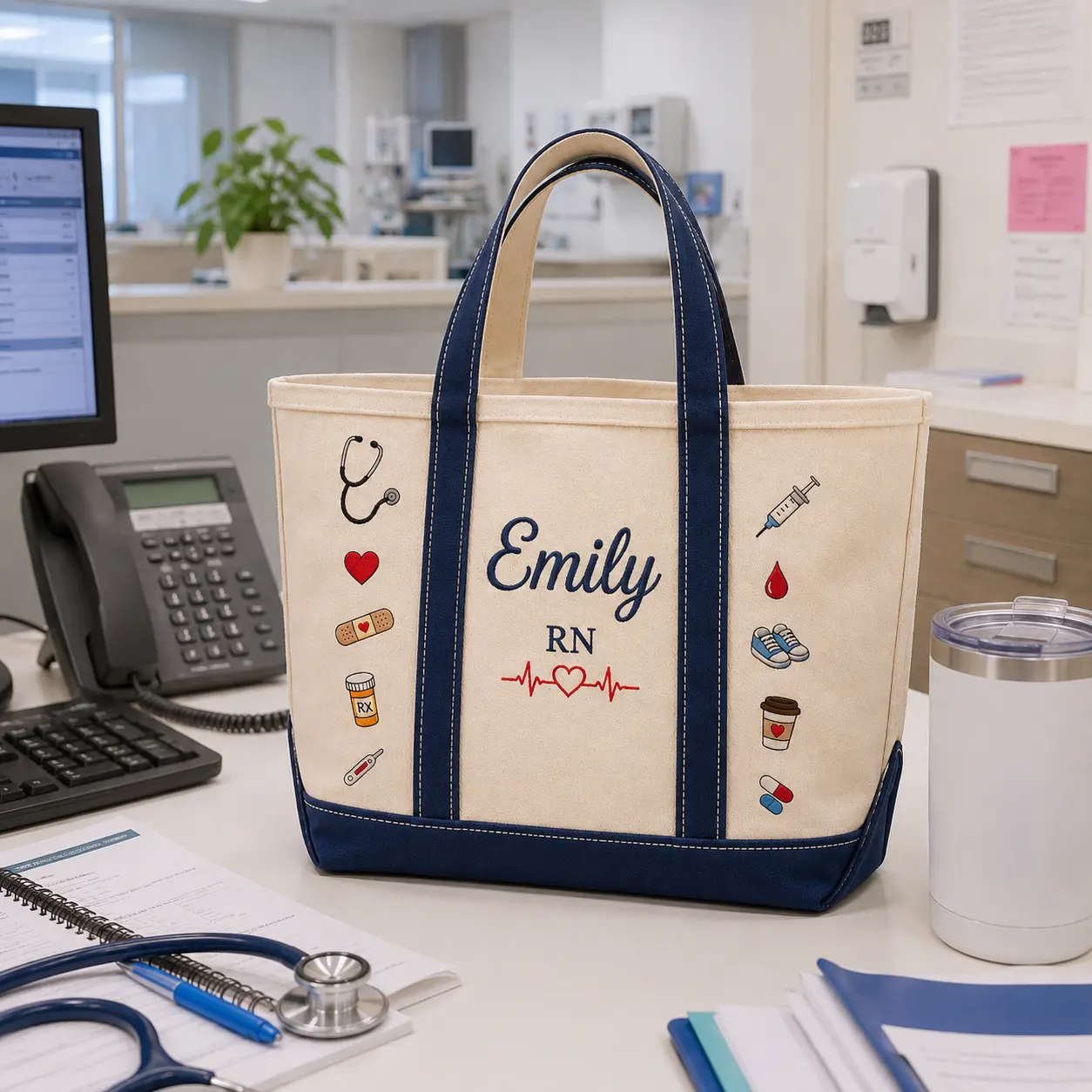 Personalized Nurse Tote Bag, Personalized Tote Bag, Custom Name & Title Canvas Tote, Nursing School Bag, Nurse Graduation Gift