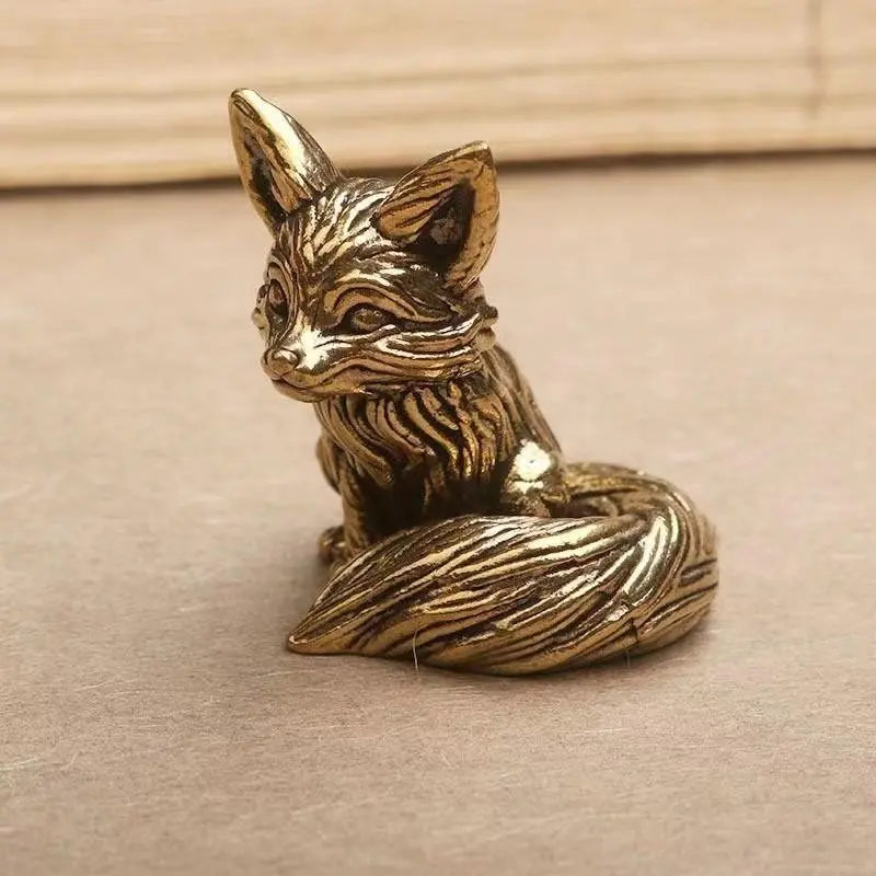 1Pc Copper-Plated Alloy Mini Figurine, Decorative Figurine with Fox, Witch & Angel, Cute Magical Desktop Ornament Handheld Fidget Toy, Magic Metal Collectible Decor for Home Study Office Bookshelf, Halloween Mini Gifts, Gift for Collectors