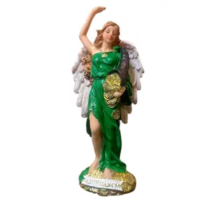 Angel De La Abundancia Statue 9inches - Green Dressed Angel with Wings and Hilt, Ideal for Home Decor