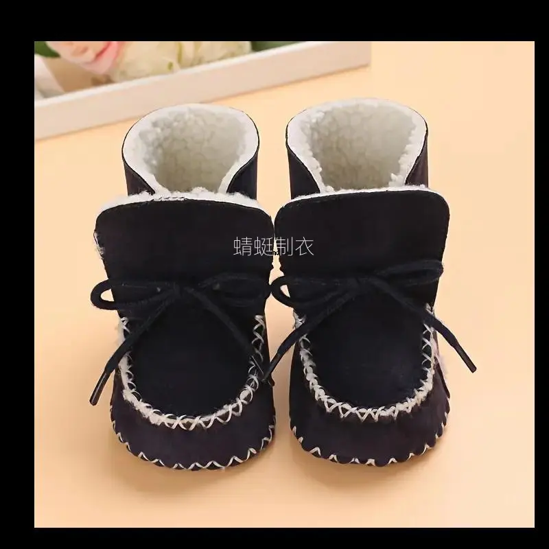 Baby Boy's Winter Ankle Boots, Cute & Cozy Soft Fabric Lace-Up Booties for Infants in Brown and Blue, Us 2 Infant, Ultra-Cozy, Round Toe