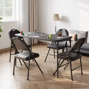 Garvee 4-foot Folding Table for Indoor and Outdoor Use, Folding Card Table, Lockable Metal Leg Support, Synthetic Leather Upholstered Table, Durable for Picnic Parties, Weddings