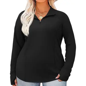 Womens Plus Size Workout Tops Long Sleeve 1/4 Zip UV Sun Protection Quick Dry Hiking Athletic Shirts Rash Guard UPF 50+Gift