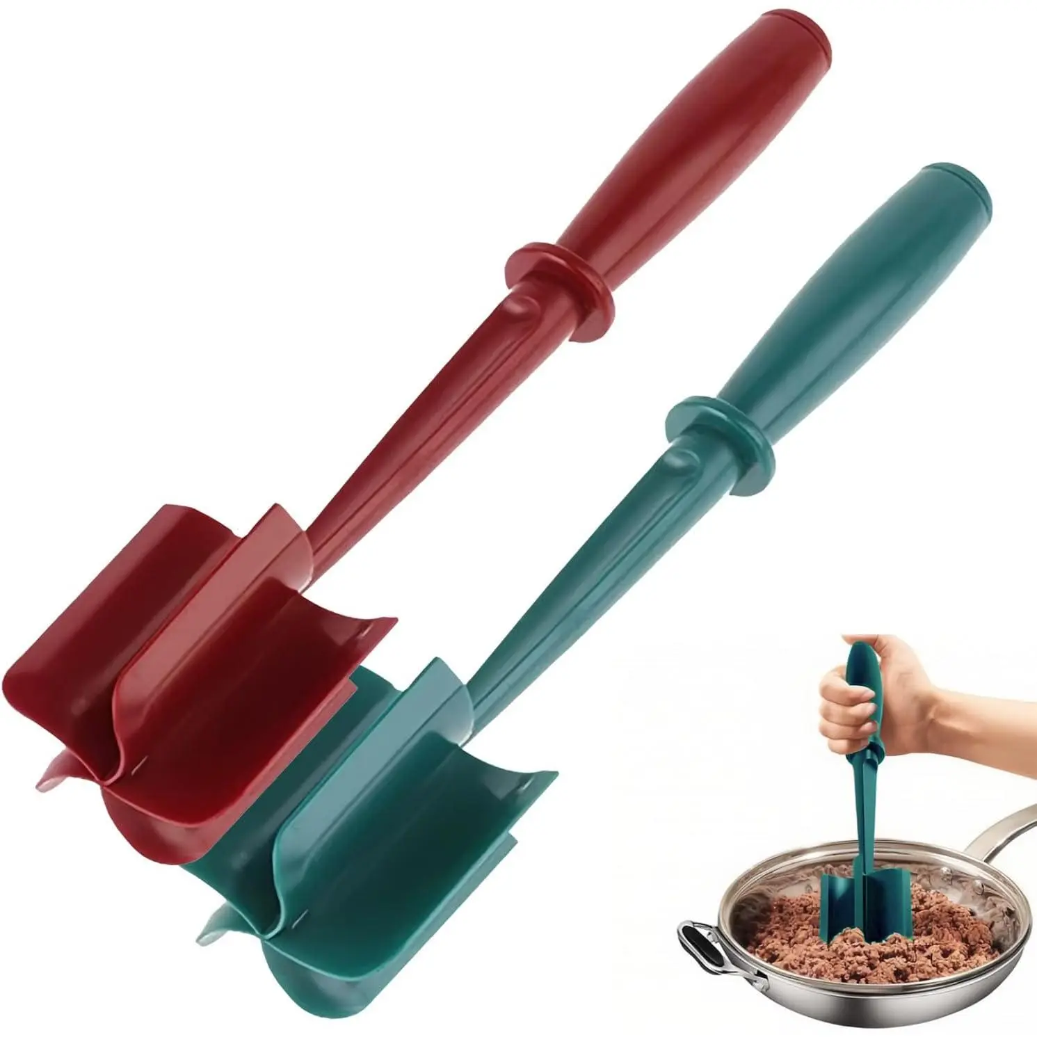 2 count Meat  and Masher - Ground Beef Hamburger Smasher, Plastic Spatula, Kitchen Separator Tool for , Potato, Bean -  Chop and Stir, Meat Dicer