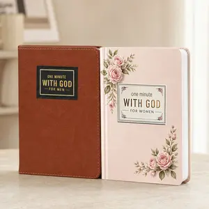 One Minute With God Devotional Set for Men & Women,365 Devotions in Brown Faux Leather,Christian Prayer & Reflection Journals , Perfect Gift for Holidays Birthdays New Year, Self Improvement Journal bible