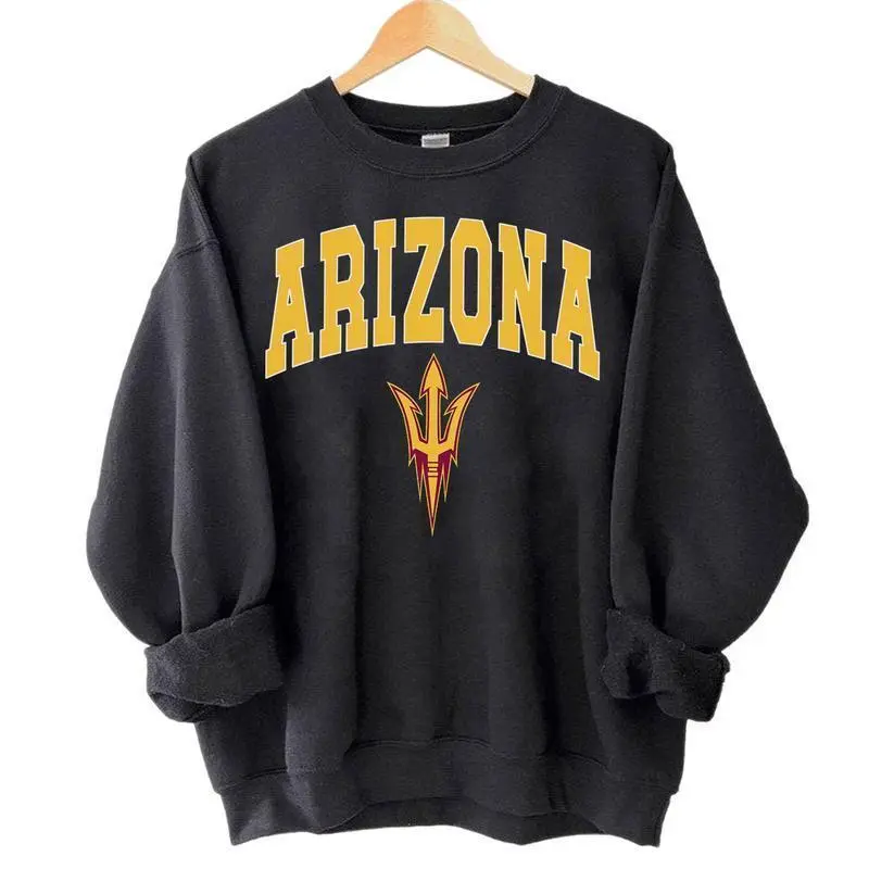 Women's Arizona Vintage College Football Casual Cotton-Polyester Fabric Round Neck Sweatshirt, Retro Pitchfork Graphic Crewneck, Unisex Game Day Outfit Gift for Sports Fans