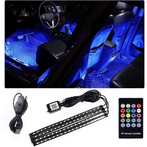 4pcs Multicolor Car LED Strip Lights Kit, 12V Power Source USB Interior Under Dash Lights with Sound Activated Voice Sync Function, Stick-On for Aesthetic Car Mods