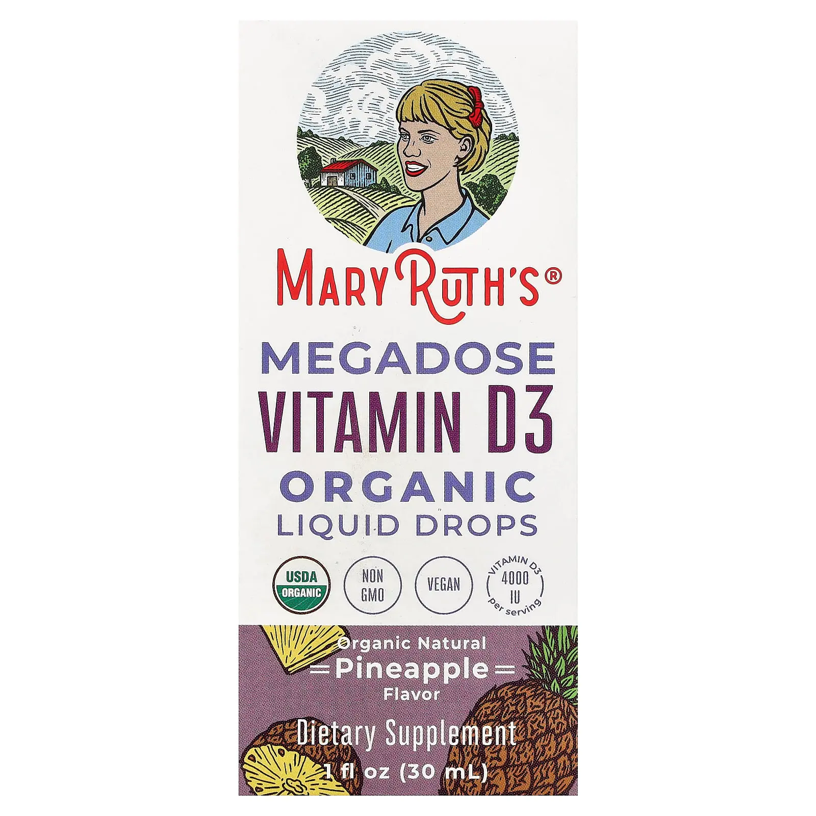 MaryRuth's Megadose Vitamin D3 Organic Liquid Drops, Pineapple, 1 fl oz (30 ml)