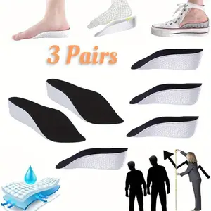 3 Pairs 3.5cm Orthotic High Cushion Insoles,Black Arch Support,Plantar Fasciitis & Flat Feet Relief,Unscented Flat Foot Correction Inserts for Men and Women Footwear Shoe summervibes