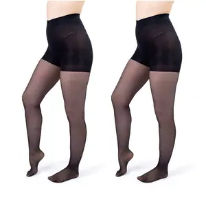 Silky Toes 2 Prs Control Top Pantyhose for Women, Run-Resistant Stockings with Tummy Control Black Small