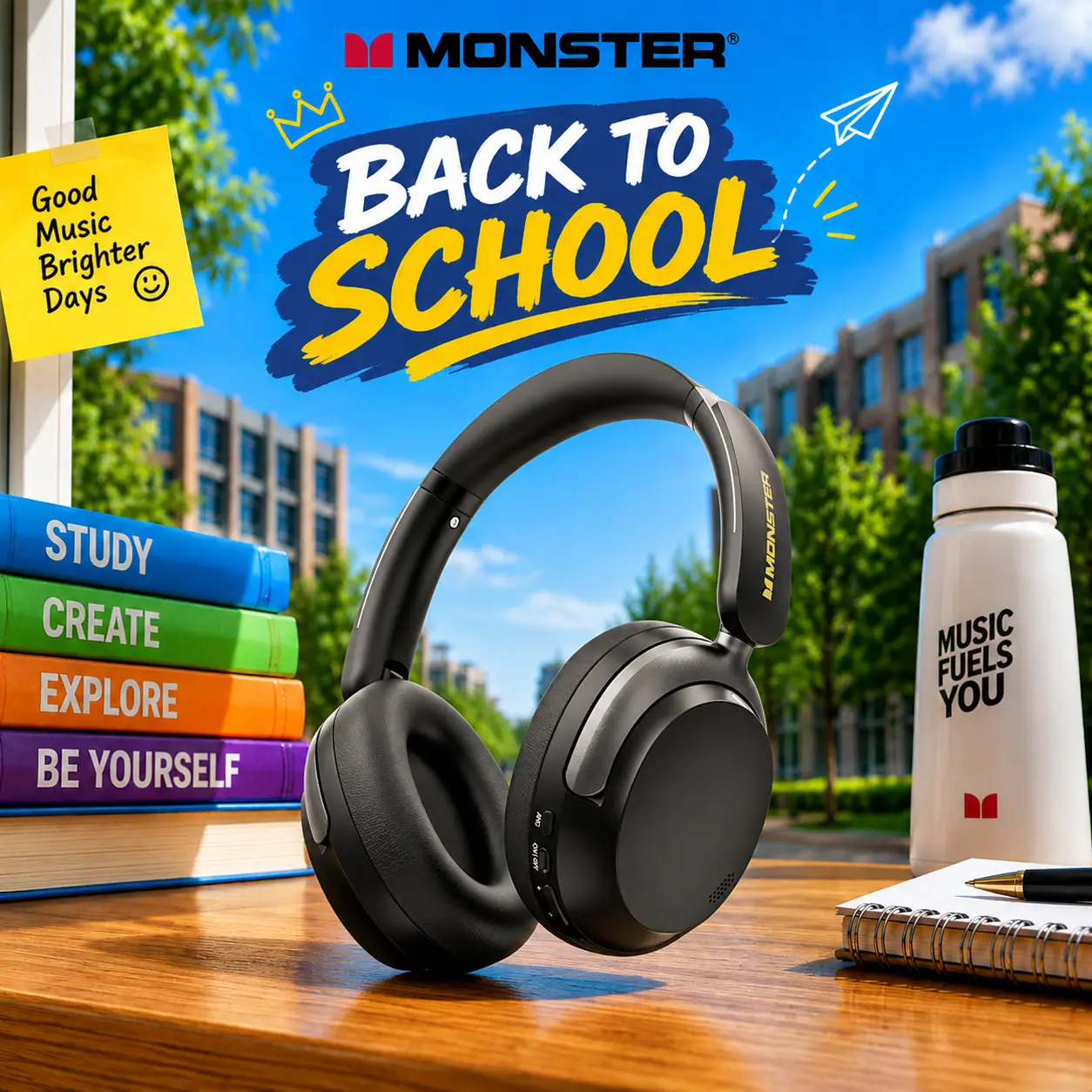 Monster Persona 3rd ANC Wireless Over-Ear Headphones - Adjustable Electronic Audio Headset, Bluetooth 6.0, 165H Battery Life, Foldable, Dual Device Connection, 40mm Drivers, 5-Mic ENC, for Travel & Work - TikTokShopBackToSchool Deals