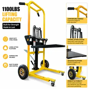 Hydraulic Material Lift Cart 480 lbs Capacity, 35" Lift Height, Manual Pallet Jack Table Cart with Swivel Wheels for Warehouse & Material Handling