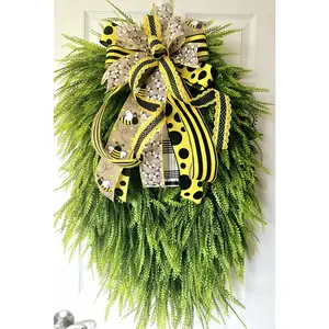 Wreath Bow - Changeable Black & Yellow Bee Spring Bow for Large Wreaths