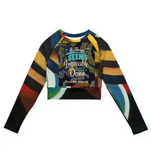Authentic PHIM™ “It Always Seems Impossible Until It’s Done” Women’s Long Sleeve Crop Top – Motivational Statement Streetwear