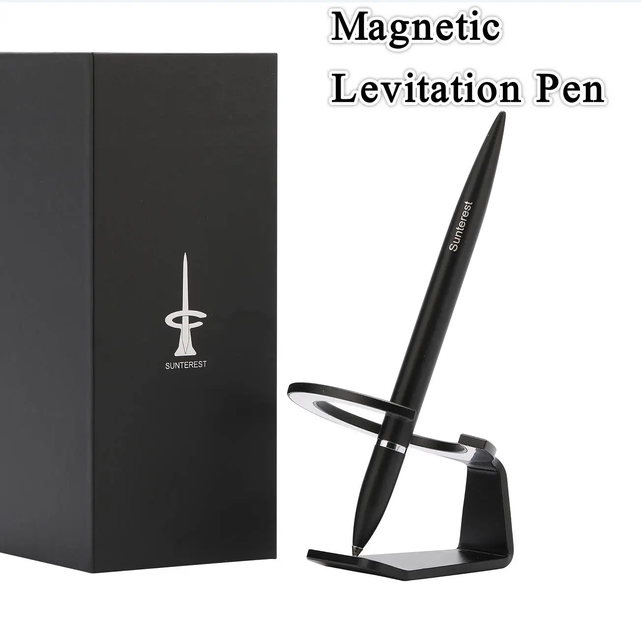 SUNTEREST 304 Stainless Steel Futuristic Metallic Magic Floating Pen - CNC Metal Anti-Gravity Long Life Office Stationery with Spinning Base, Water-Based Ink Writing Tool, Desk Decor, Gift Boxed Pen Set for Teachers