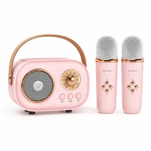 Mini Karaoke Machine with 2 Wireless Microphones, Portable Bluetooth Speaker with LED Lights, Cute Karaoke Speaker for Kids & Adults, Fun Birthday Gift for Home Parties, Travel & Outdoor