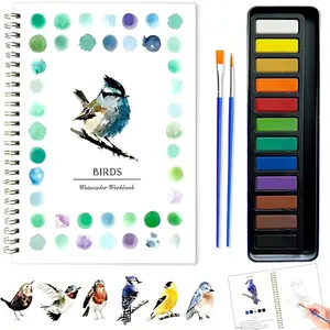 Watercolor Workbook for Beginners, Multi-Theme Designs, with 12-Color Palette and 2 Brushes, Professional Bleed-Resistant Paper, Suitable for Adults and Kids, Gift Watercolor Book (Birds)
