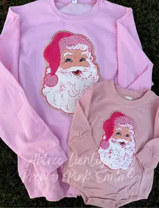 Preppy Pink Santa©️ Chenille Patch Christmas Sweatshirt
