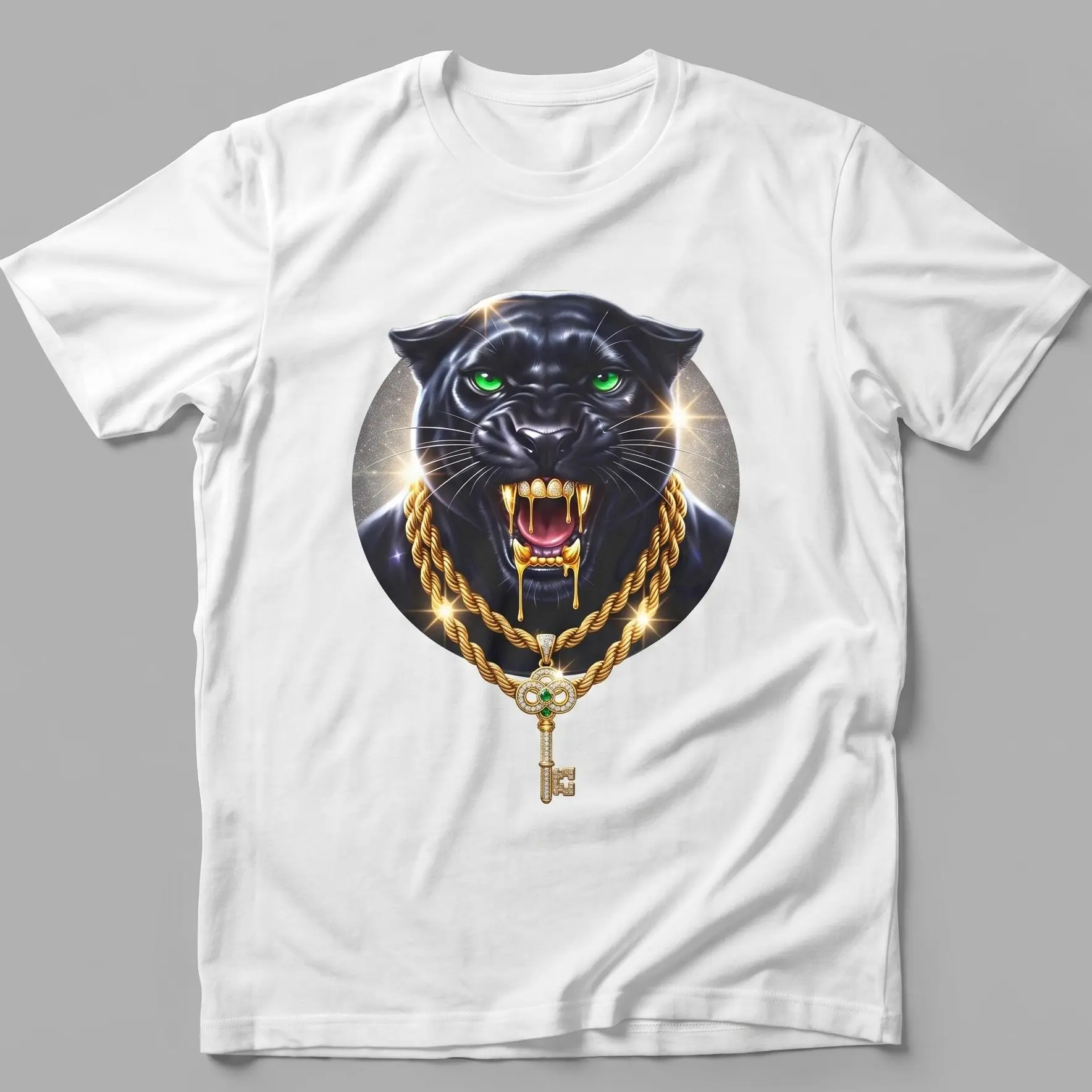 Luxury Black Panther Gold Chain & Key T-Shirt