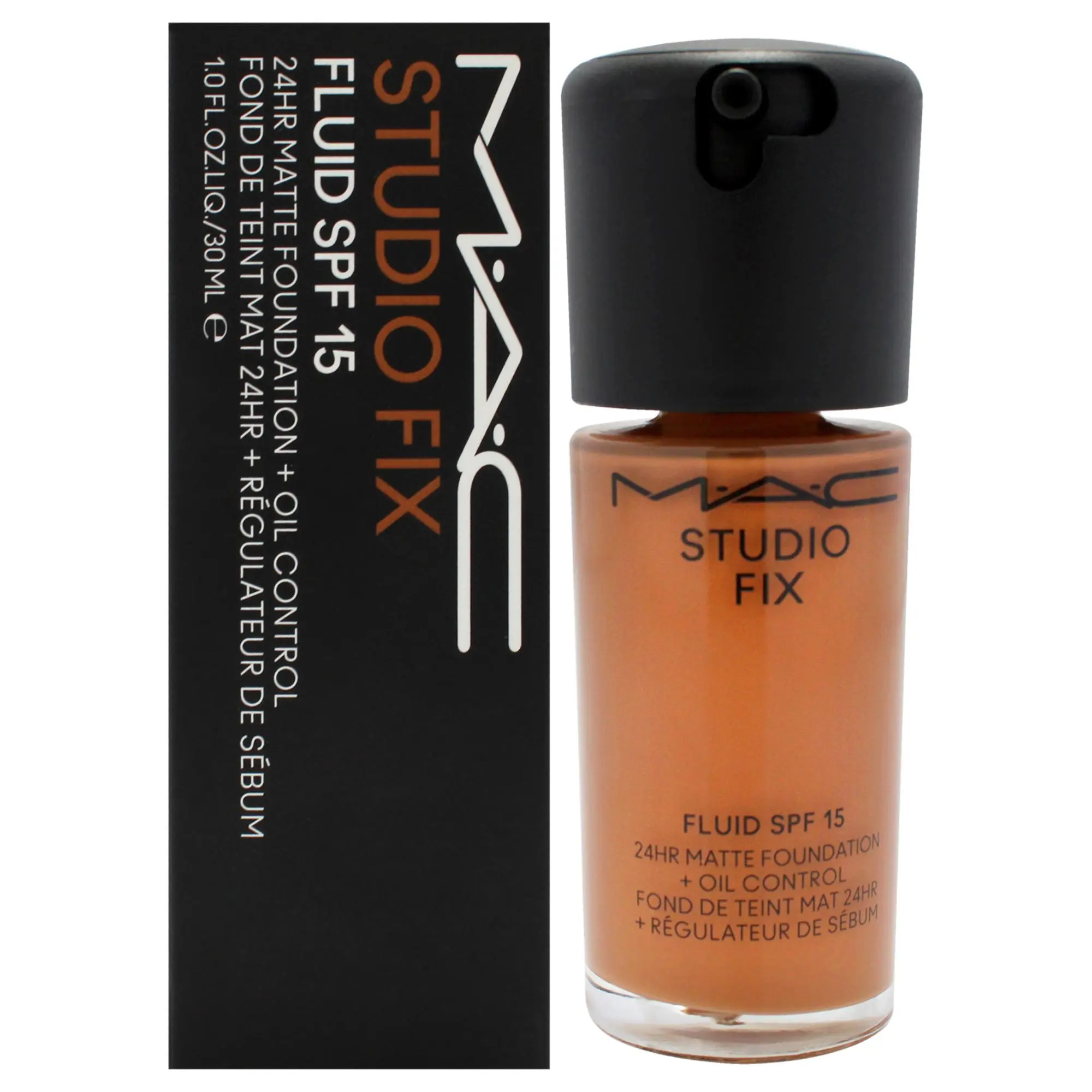 MAC Studio Fix Fluid SPF 15 24HR Matte Cosmetic Foundation for Women - NW45 Medium Mahogany with Rosy Undertones, Oil Control, Flawless Coverage, 1 oz Makeup