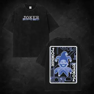 [Winter Outfits]Balatro Blue Print Joker Pixel Washed 2 sided printed T-Shirt,Menswear Tops shirts men, Cotton unisex  game merch Menswear Clothes Soft trendy game day unisex Casual Straight casual emo clothes unknown good graphic tees boxy fit Funny Meme