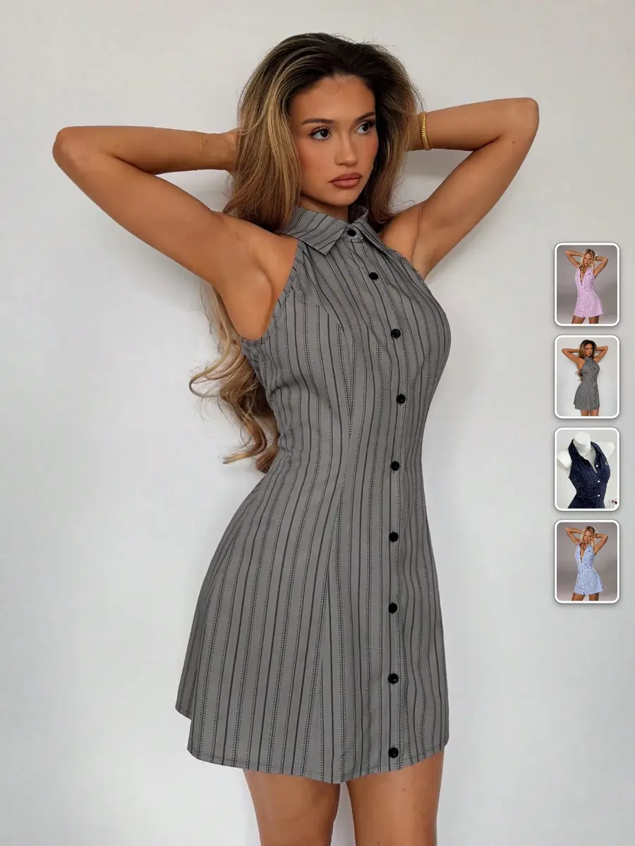 Striped Print Sleeveless Dress Flared A-Line Summer Back To School Outfit