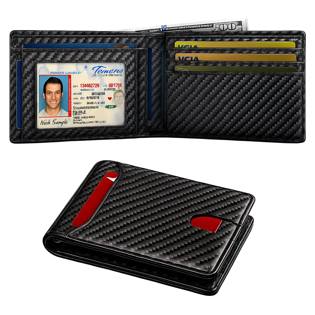 Men's Slim Leather Bifold Wallet RFID Blocking 11 Card Slots ID Window Cash Slot Minimalist Front Pocket Gift Box High-Quality Leather Compact Size