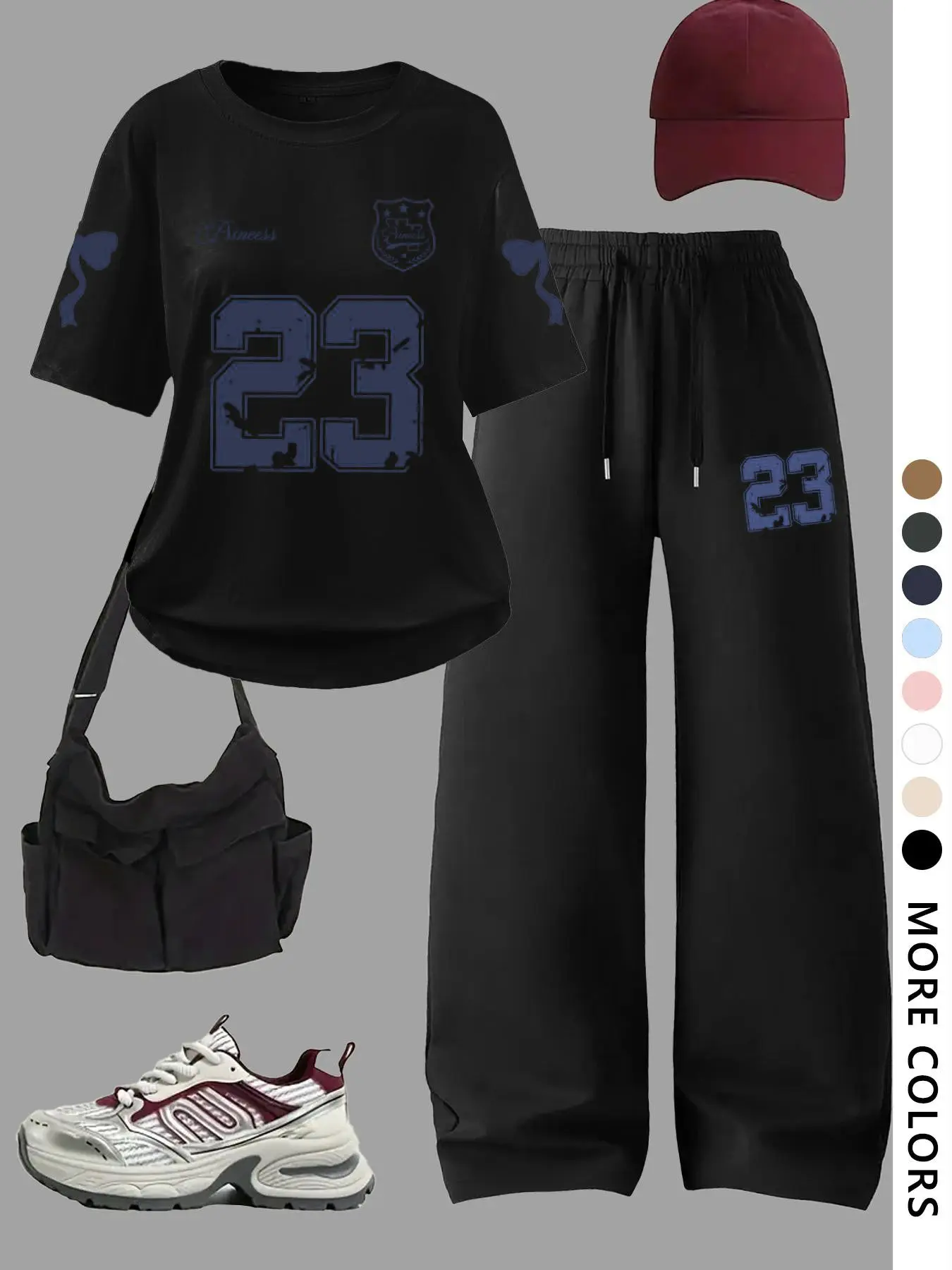 Y2K American School Girl Back-To-School Set, 23 Number Sport Two-Piece, Casual Sportswear Outfit, Sweatsuit Set, Sporty Round Neck, Casual Style, Casual Sporty Design, Soft Cotton Fabric, Multiple Colors Available