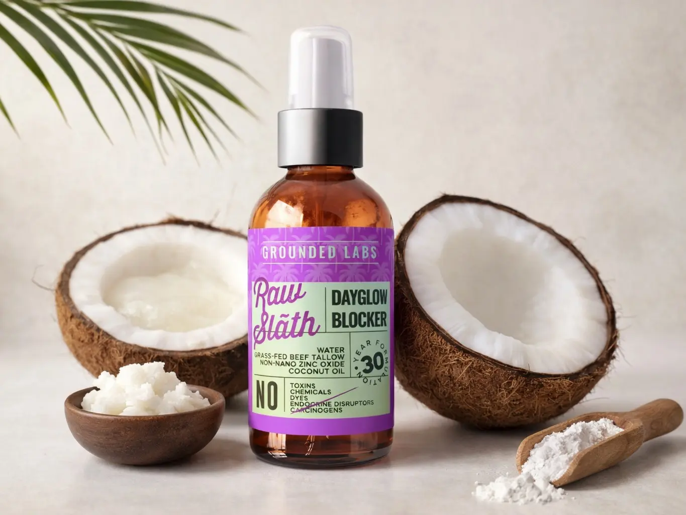 Grass Fed Beef Tallow Non-Nano ZINC Natural Sunblock with Coconut Oil, NO Toxins, Chemicals or Hormone Disruptors by Grounded Labs 30 SPF Skincare Daily Moisturizing Sensitive Skin UV protection