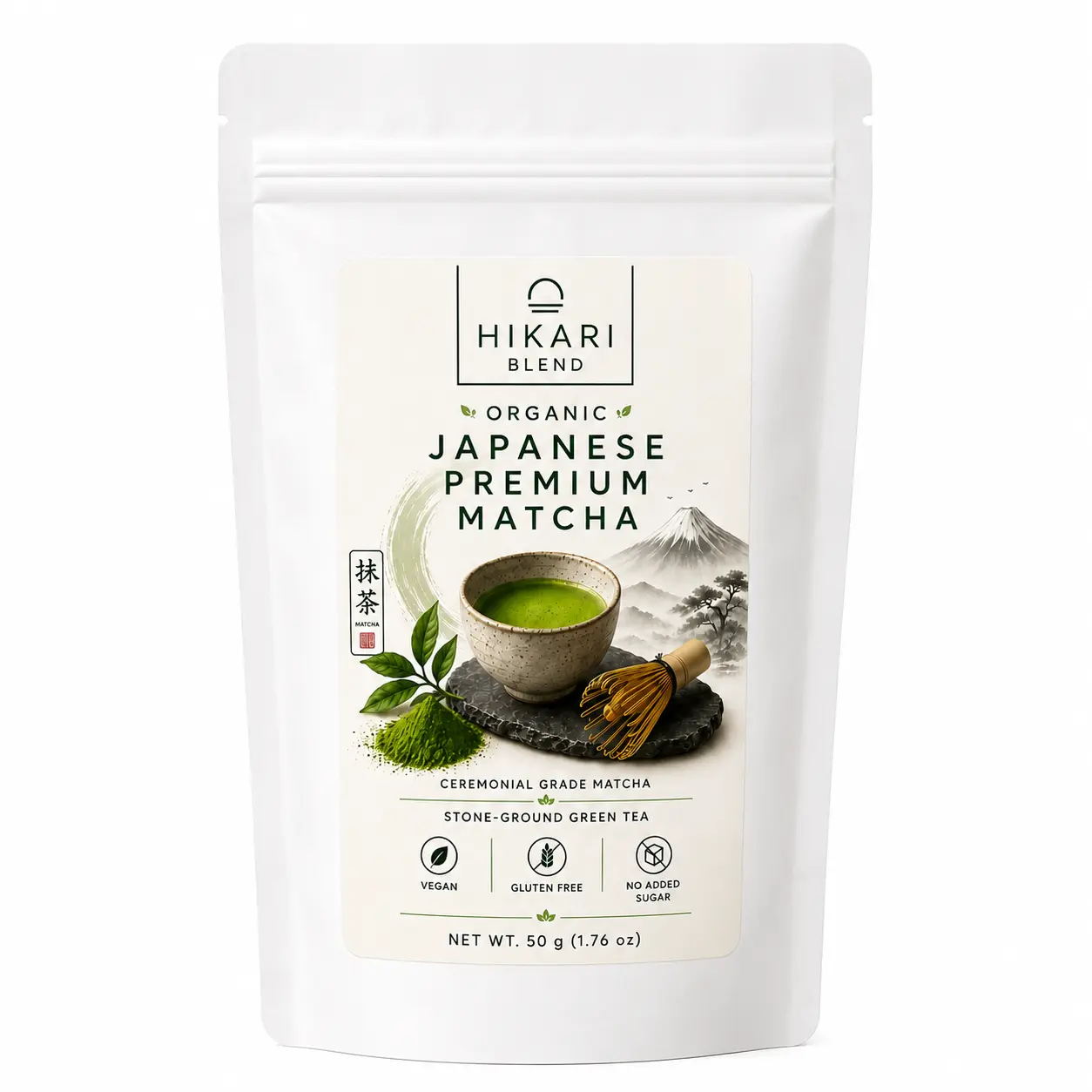 Hikari Blend Organic Japanese Ceremonial Matcha Powder 50g, Premium Stone-Ground Green Tea, 100% Organic Matcha