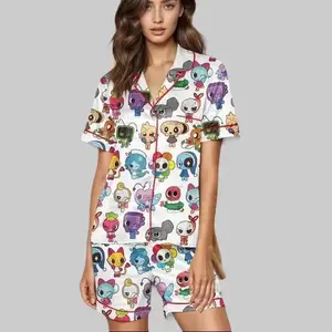 Dandy’s World Satin Short Pajama Set, Cute Gaming Cartoon Short Pajamas, Matching Family Sleepwear Set, Gamer Birthday Gift, Pajama Set For Women And Kids