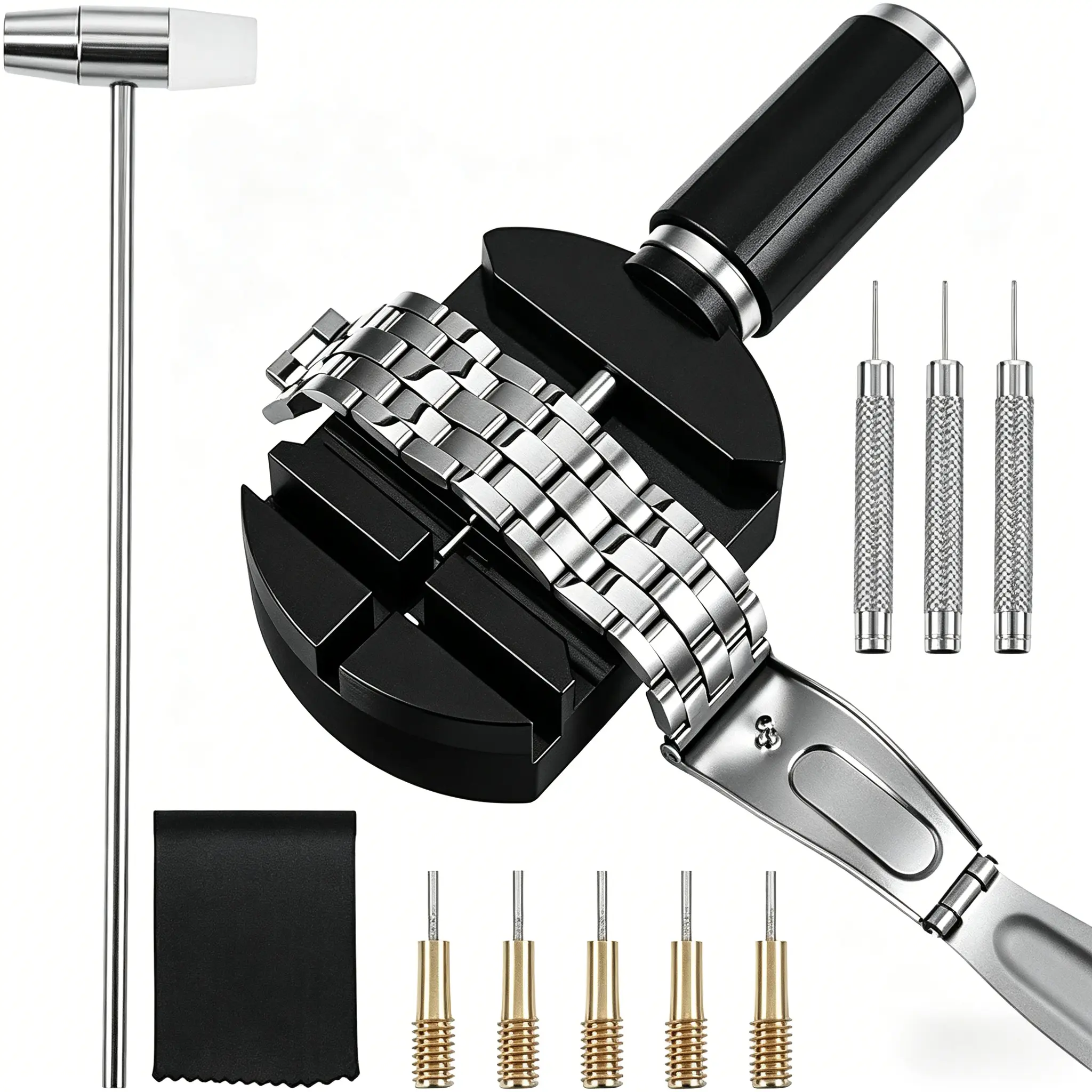 Watch Link Removal Kit, Watch Band Sizing Tool for Watch Strap Adjustment, Watch Pins Replacement, Watch Hammer