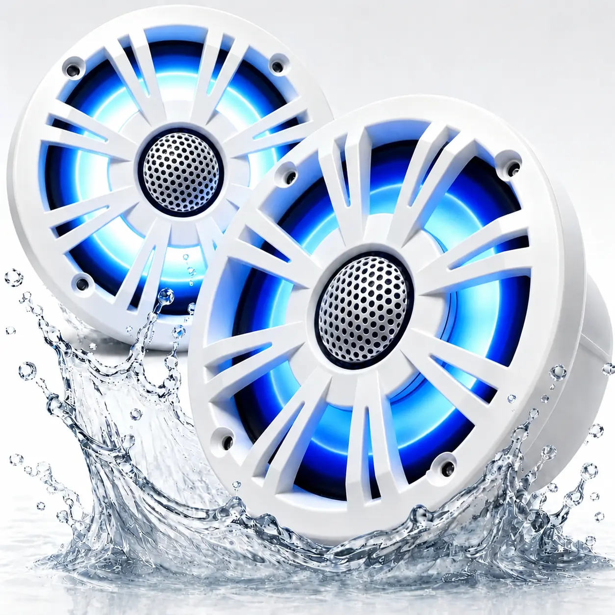 TANVSO HarborWave 6.5 Marine Speakers with Blue LED Lights, 800W Peak IP66 Waterproof Boat Speakers, 6 1/2 Inch 2-Way Coaxial Marine Grade Speakers for Boats & Pontoons, White, Pair