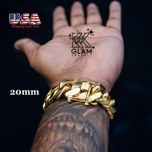 Men's heavy Cuban link chain bracelet – gold color stainless steel Miami style thick chain, 8/10/12/14/16/18/20/22mm, the ultimate gift for him