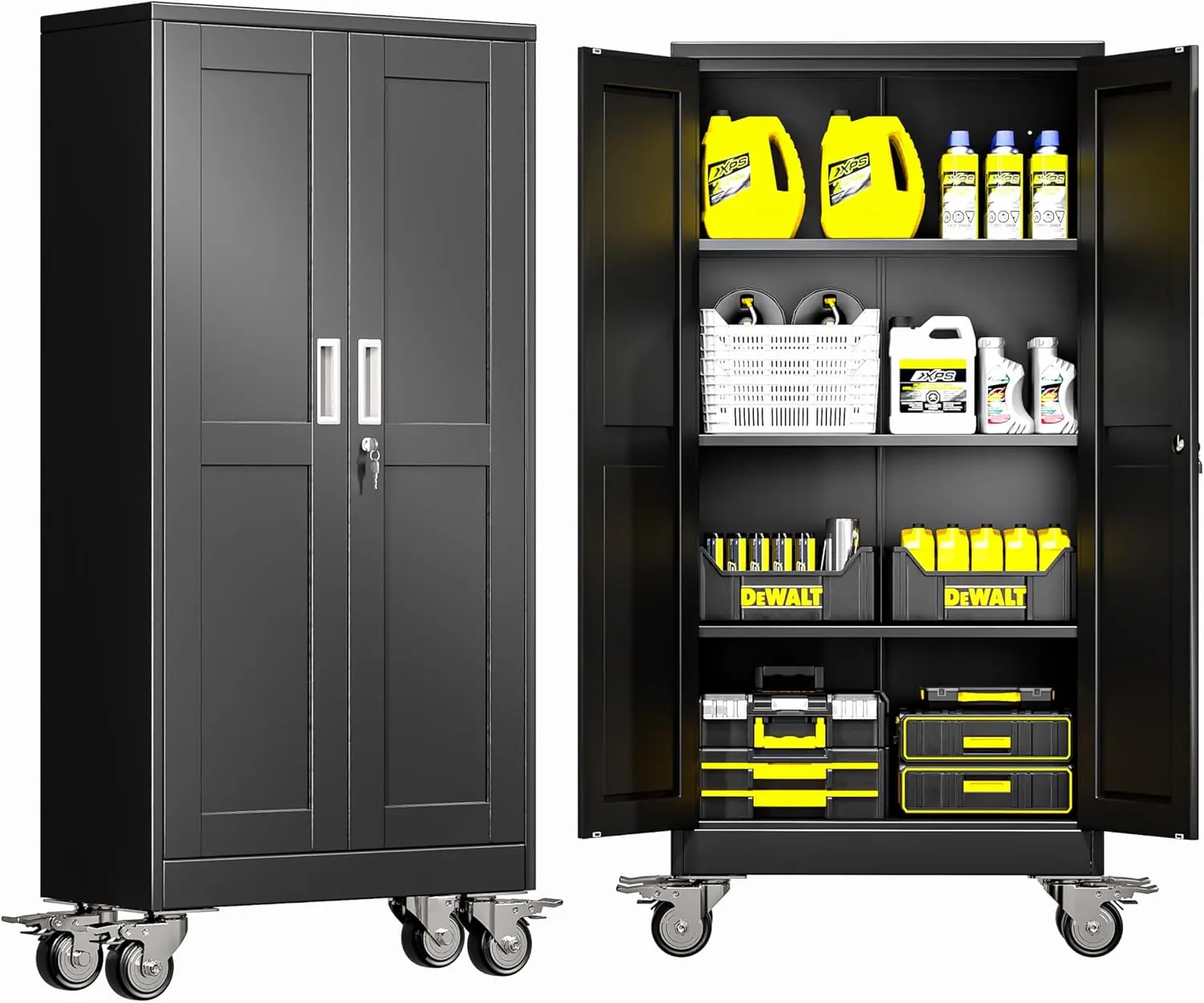 EROSOEI Sturdy All-Metal Rolling Tool Cabinet with Locking Doors, Detachable Wheels, Adjustable Shelves, Steel Frame Resists Daily Garage Wear, Multi-Size Storage, Move It Anytime for Garage Organization